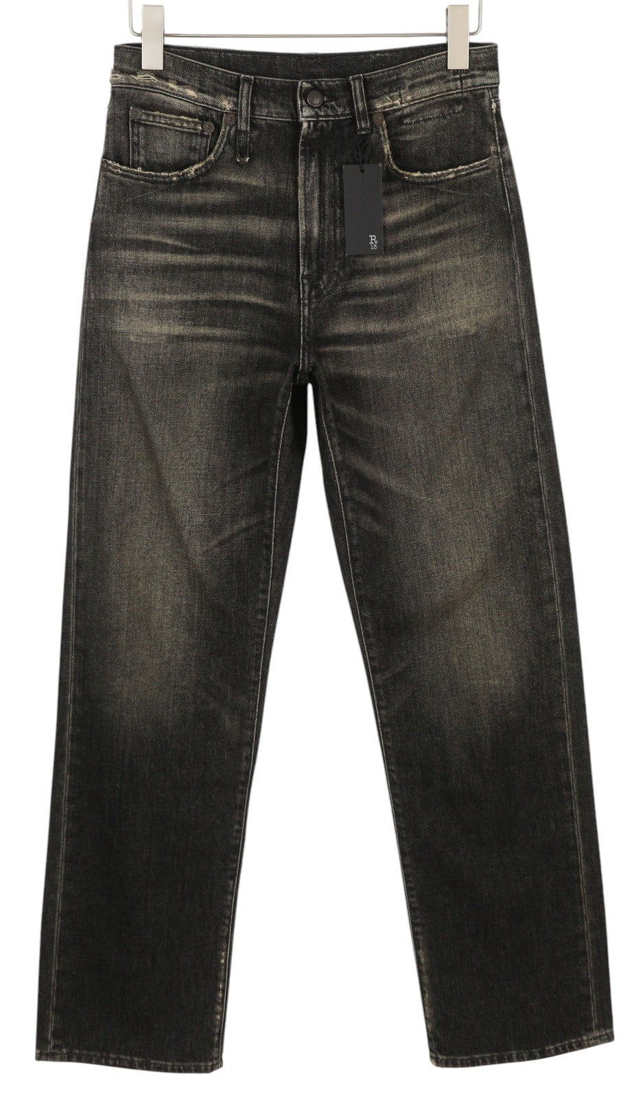 R13 Alice Straight Leg Women Jeans 27 Abbey Black Faded Washed Denim RRP€799