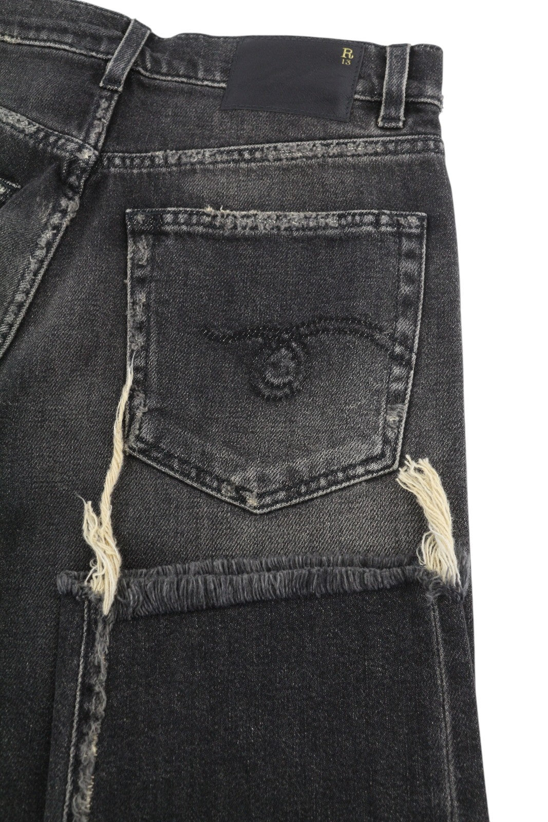 R13 Boyfriend Women Jeans 24 Abbey Black Washed Faded Distress Ankle RRP€699