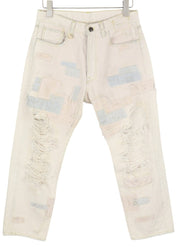 R13 Boyfriend Women Jeans 27 Pale Pink Distress Ripped Patches Ankle Dirty Look