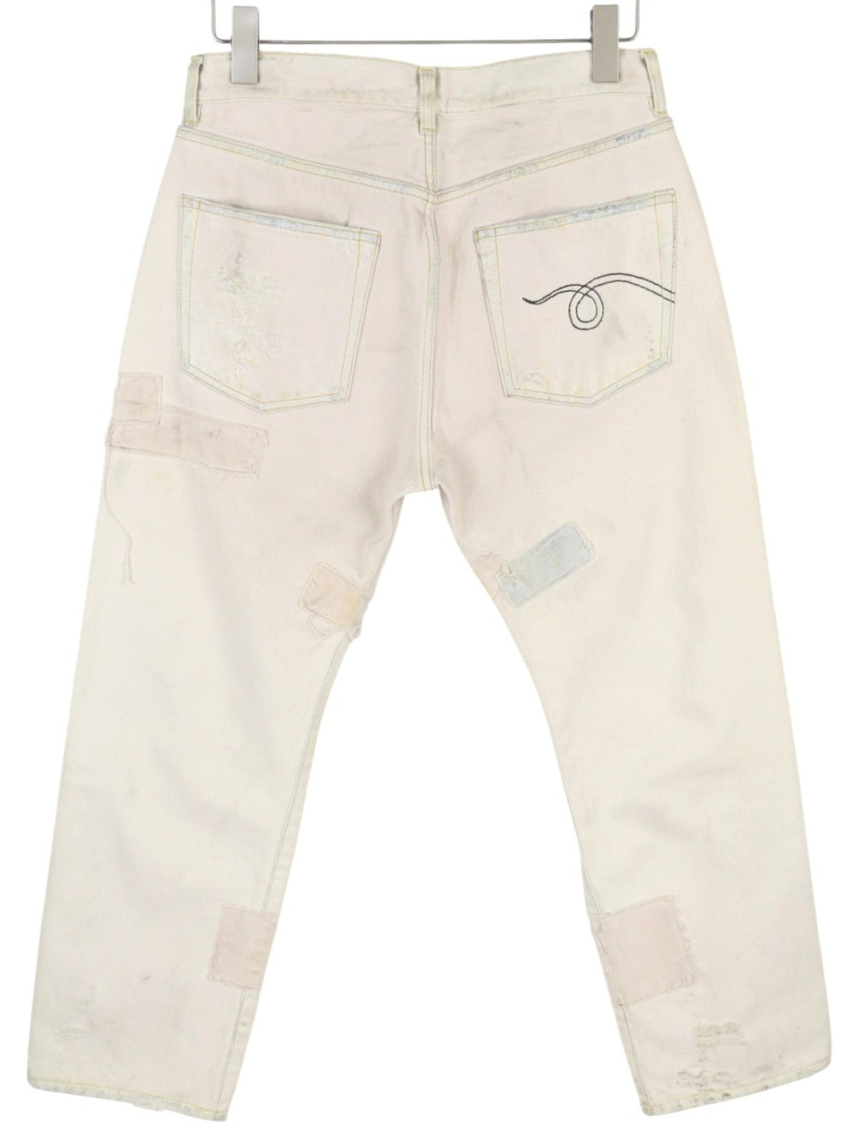 R13 Boyfriend Women Jeans 27 Pale Pink Distress Ripped Patches Ankle Dirty Look