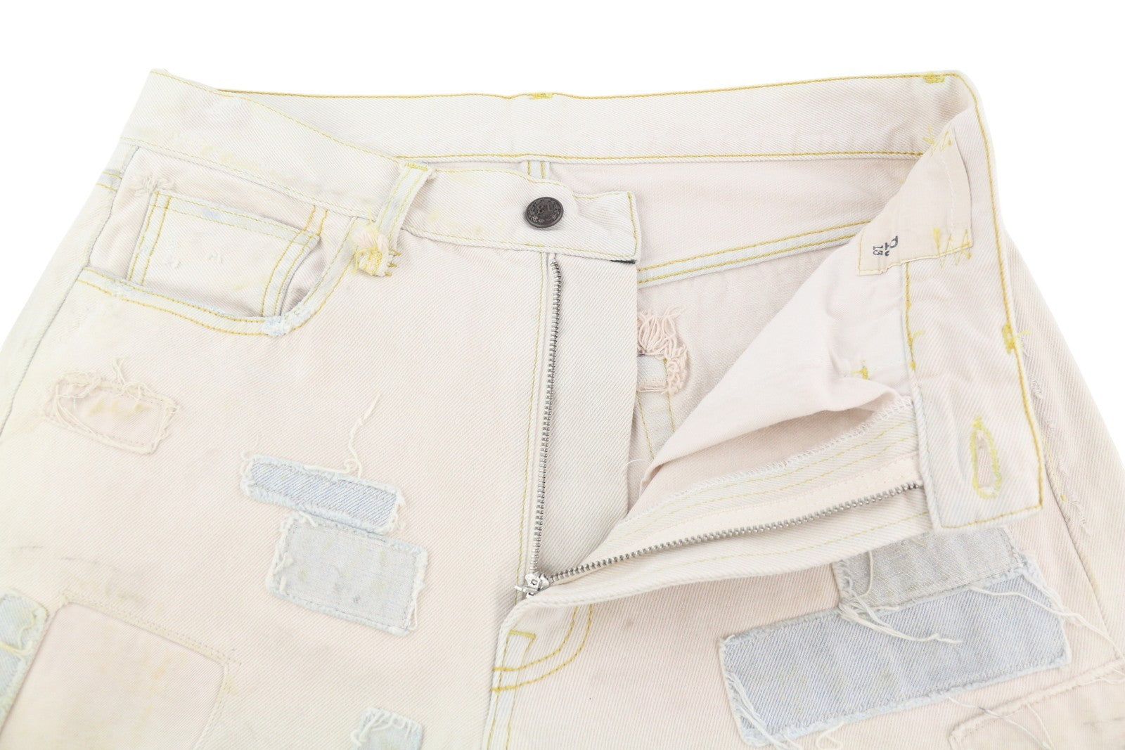 R13 Boyfriend Women Jeans 27 Pale Pink Distress Ripped Patches Ankle Dirty Look