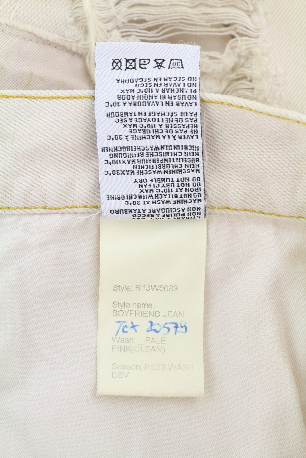 R13 Boyfriend Women Jeans 27 Pale Pink Distress Ripped Patches Ankle Dirty Look