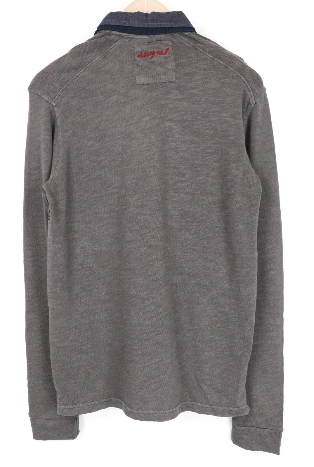 DESIGUAL Javi Men's Polo Tee S Grey Cotton Long Sleeve Patterned Casual Shirt