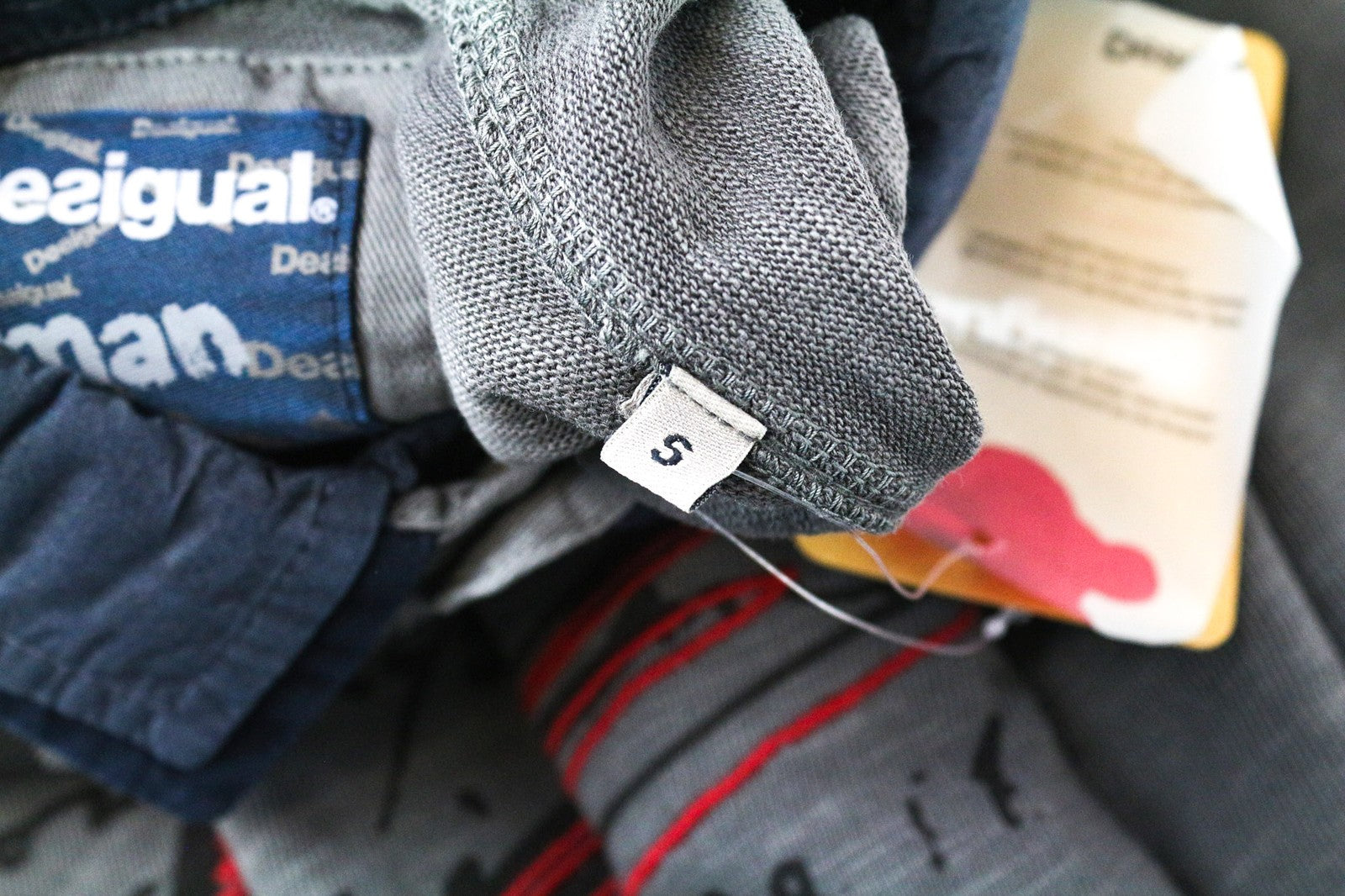 DESIGUAL Javi Men's Polo Tee S Grey Cotton Long Sleeve Patterned Casual Shirt