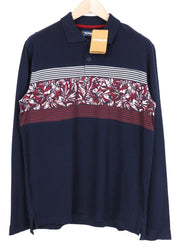 DESIGUAL Tepit Men's Polo Shirt L Navy Cotton Long Sleeve Patterned Casual Wear