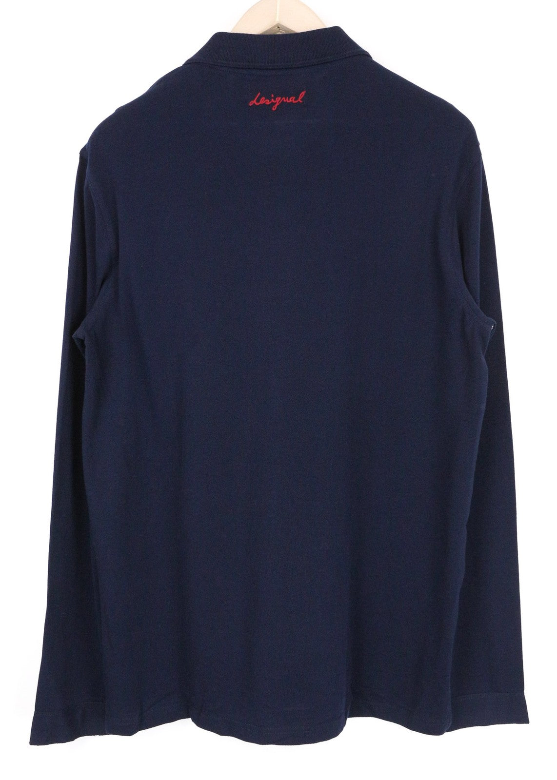 DESIGUAL Tepit Men's Polo Shirt L Navy Cotton Long Sleeve Patterned Casual Wear