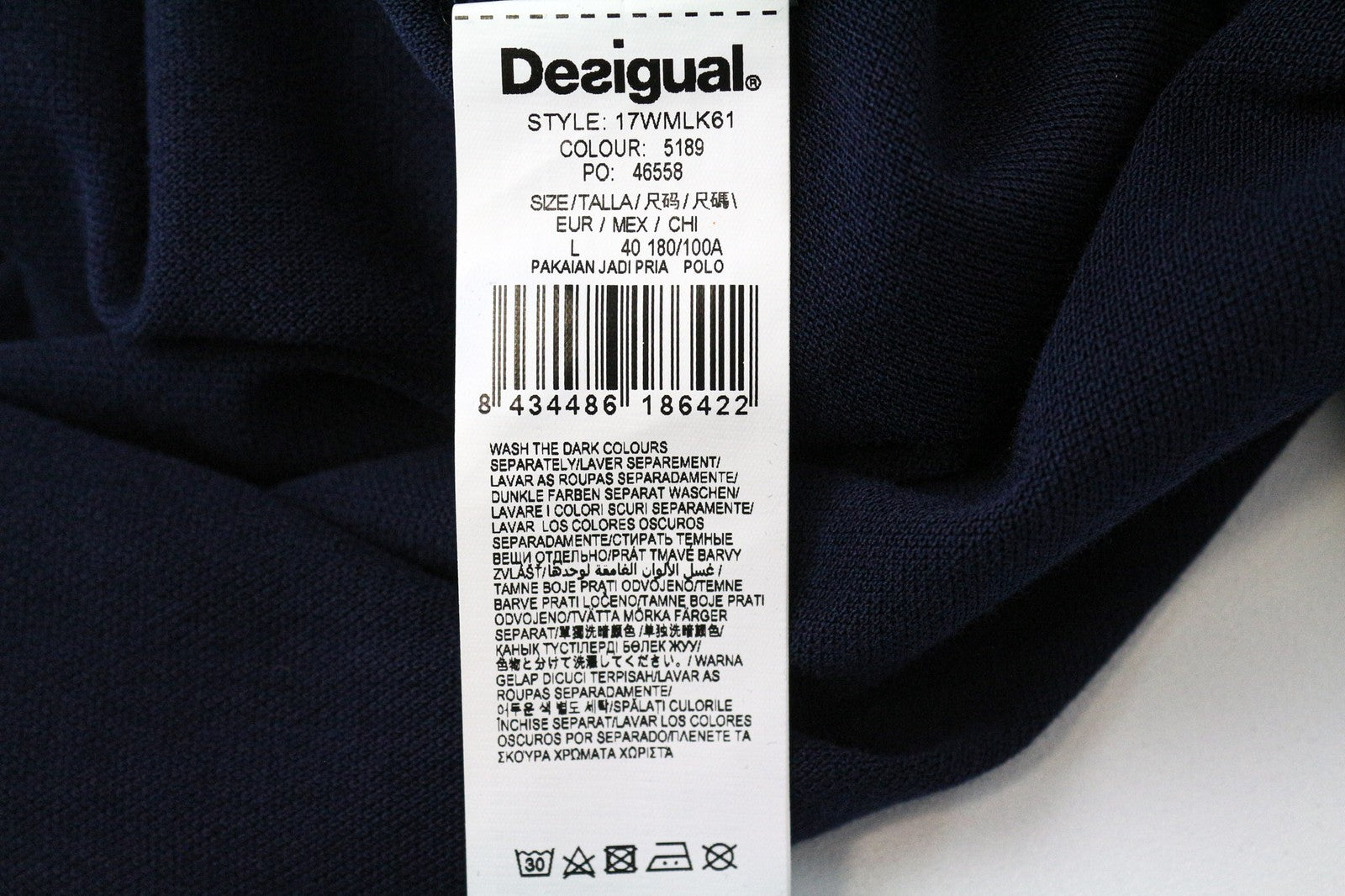DESIGUAL Tepit Men's Polo Shirt L Navy Cotton Long Sleeve Patterned Casual Wear