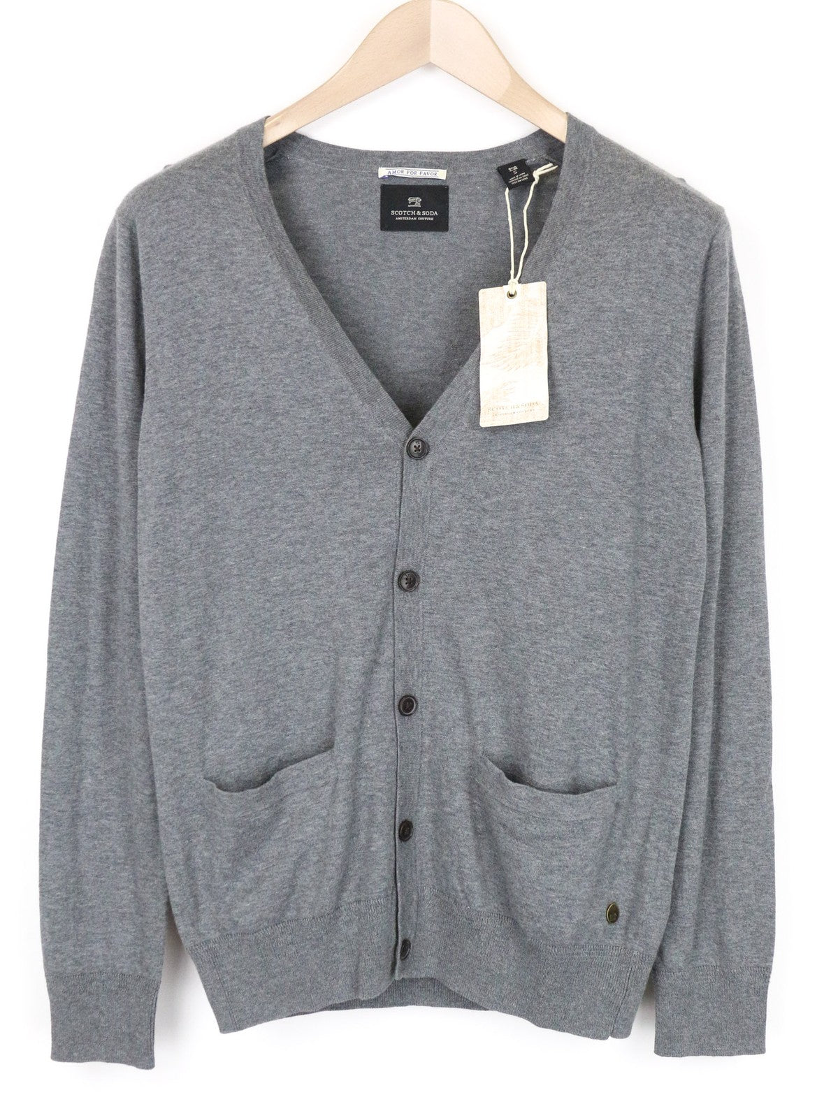 SCOTCH & SODA Ams Couture Men's Grey Sweatshirt S Cotton Long Sleeve Cardigan
