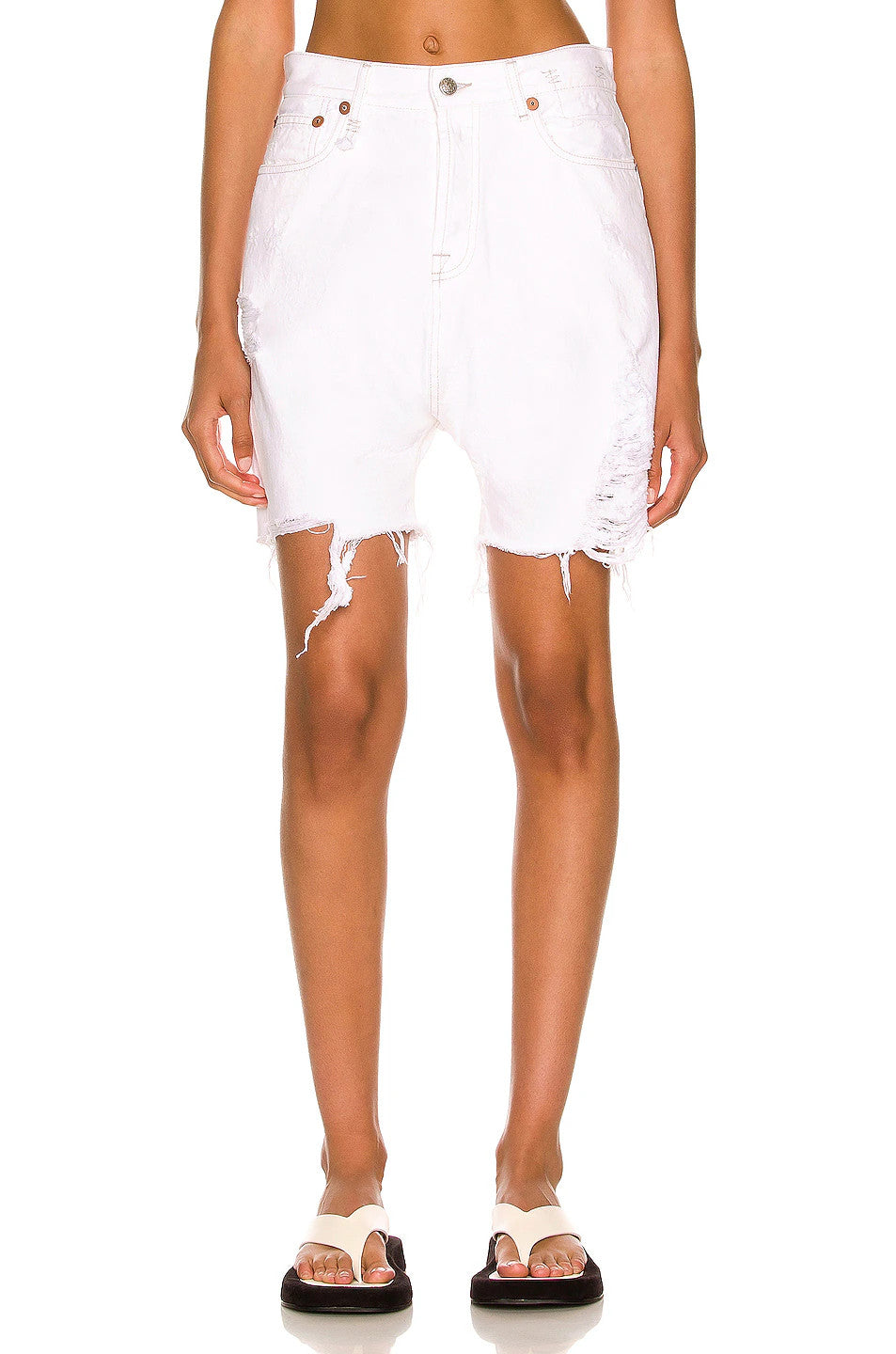 R13 Marky Drop Women Shorts 27 Nico White Distress Ripped Button Fly Light Denim
