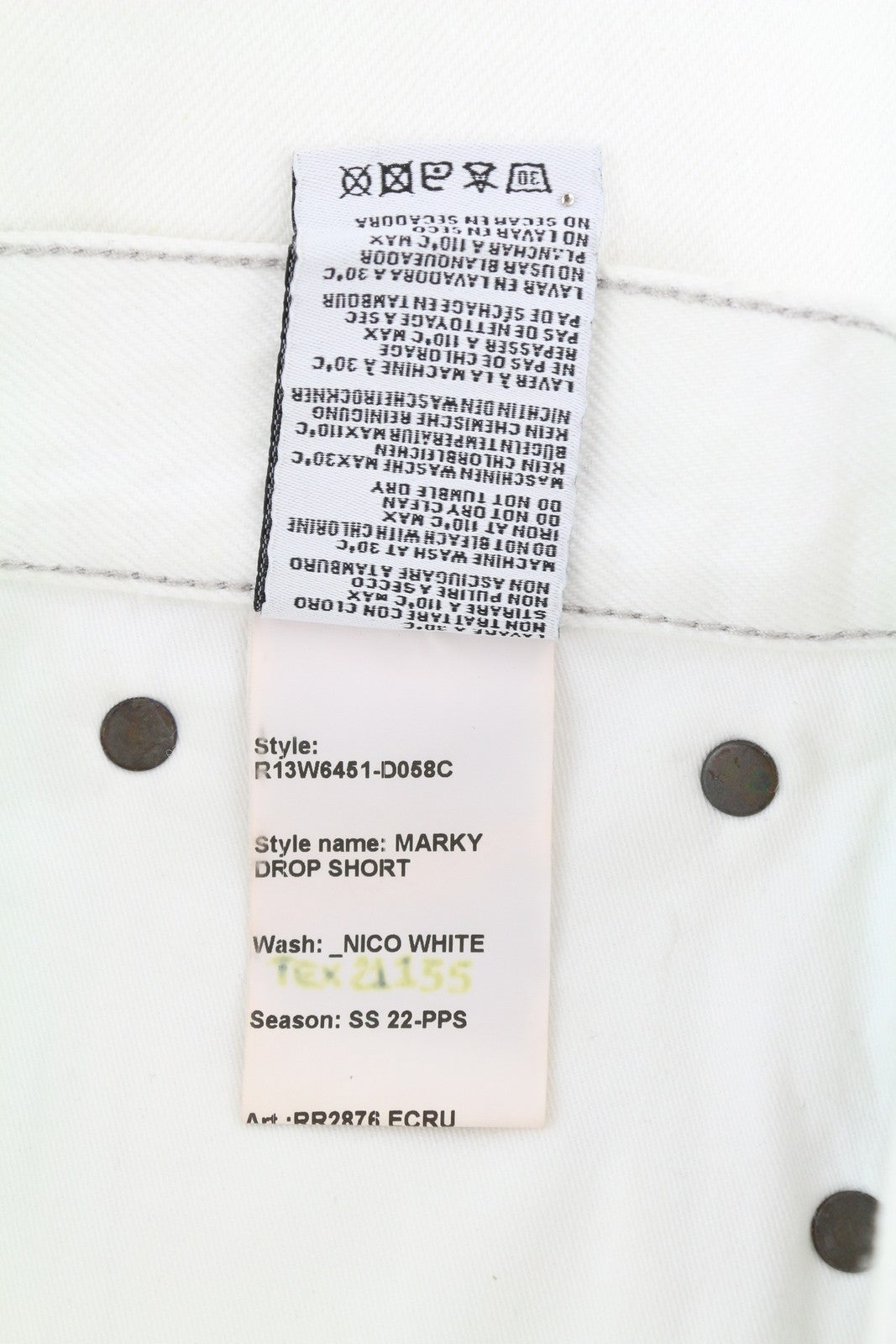 R13 Marky Drop Women Shorts 27 Nico White Distress Ripped Button Fly Light Denim