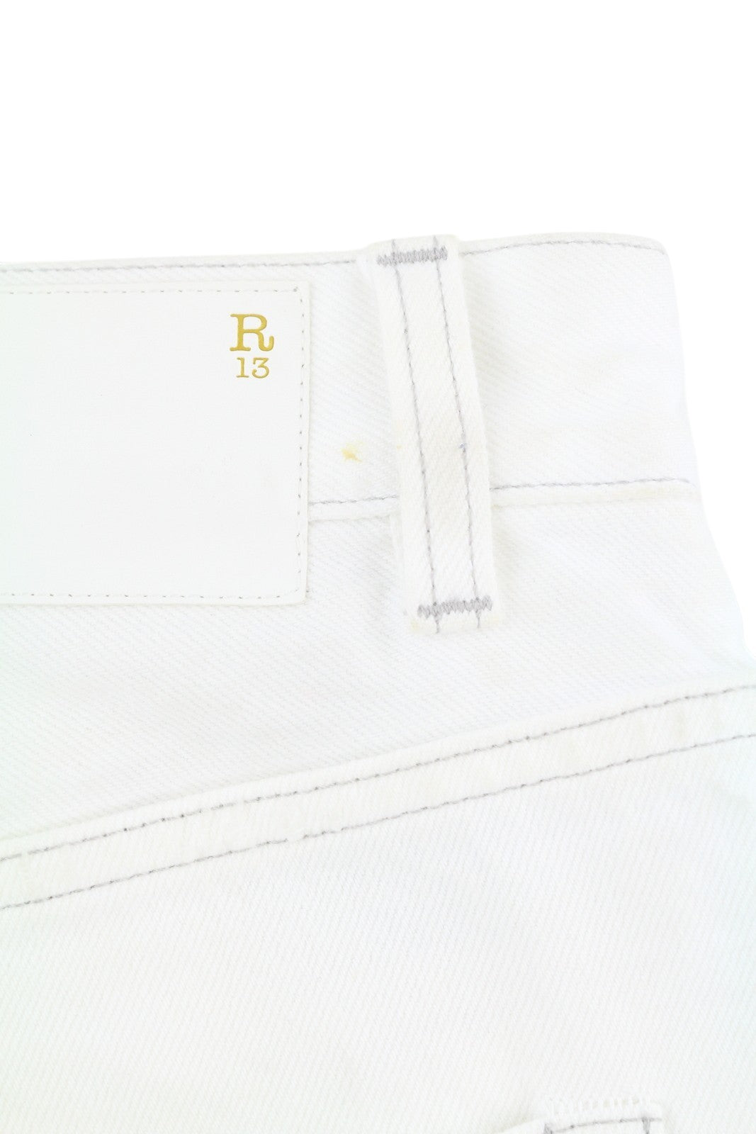 R13 Marky Drop Women Shorts 27 Nico White Distress Ripped Button Fly Light Denim