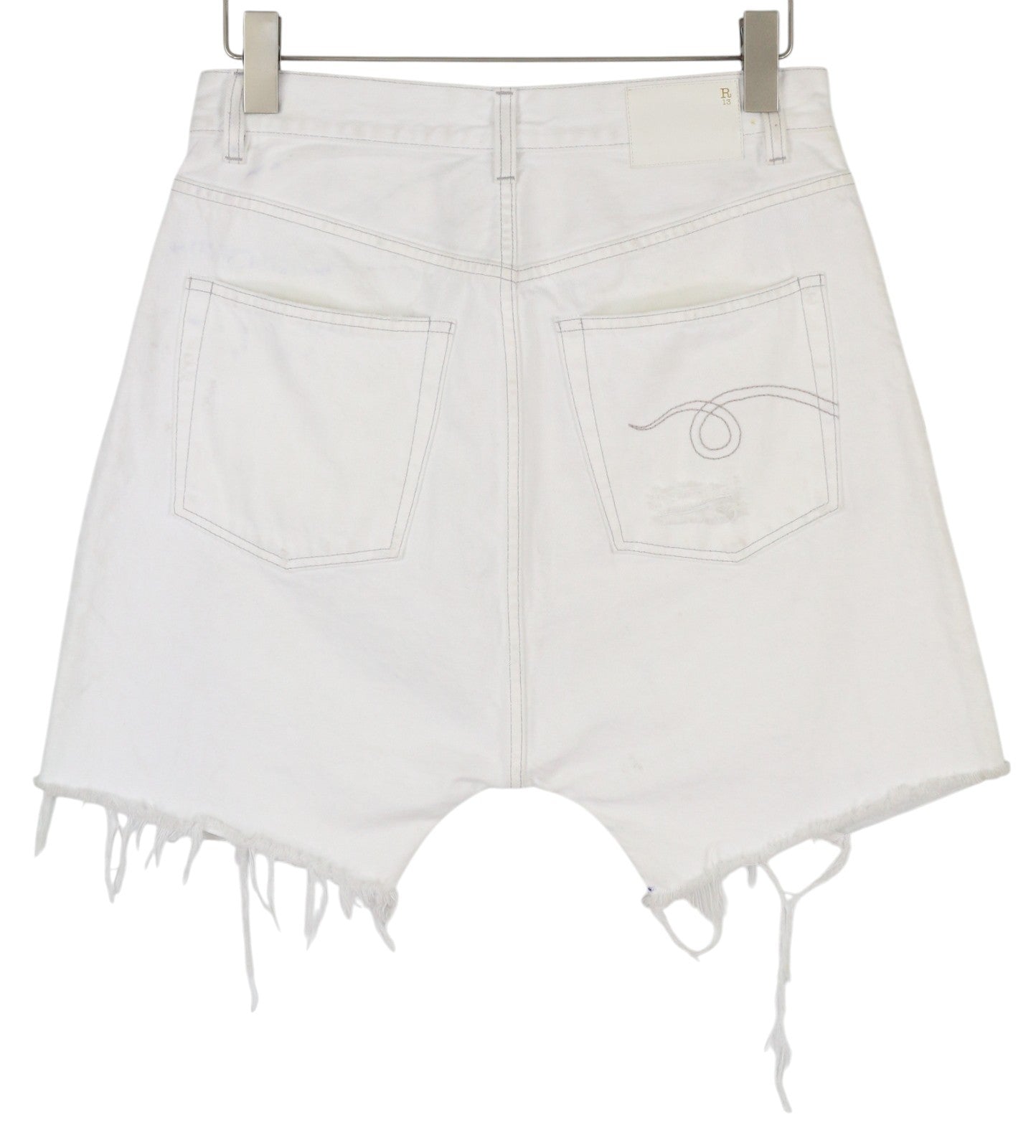 R13 Marky Drop Women Shorts 27 Nico White Distress Ripped Button Fly Light Denim