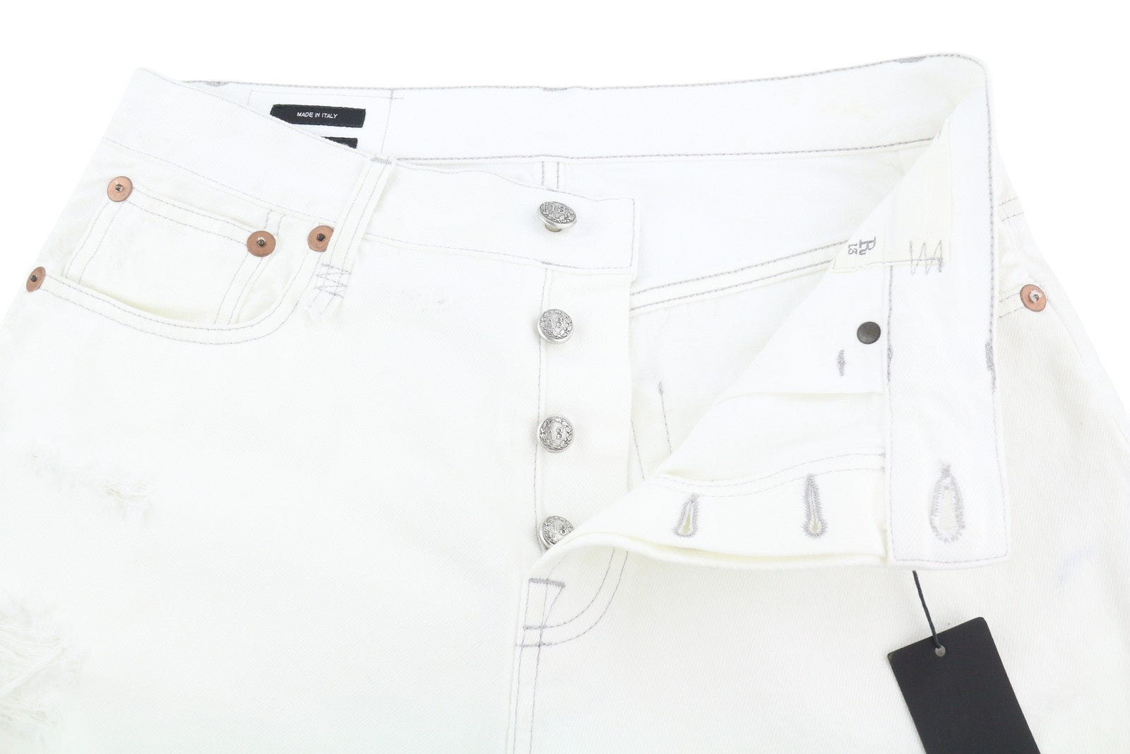 R13 Marky Drop Women Shorts 27 Nico White Distress Ripped Button Fly Light Denim