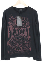 RICHMOND Men's T-Shirt L Black Cotton Logo Print Pullover Long Sleeve Casual