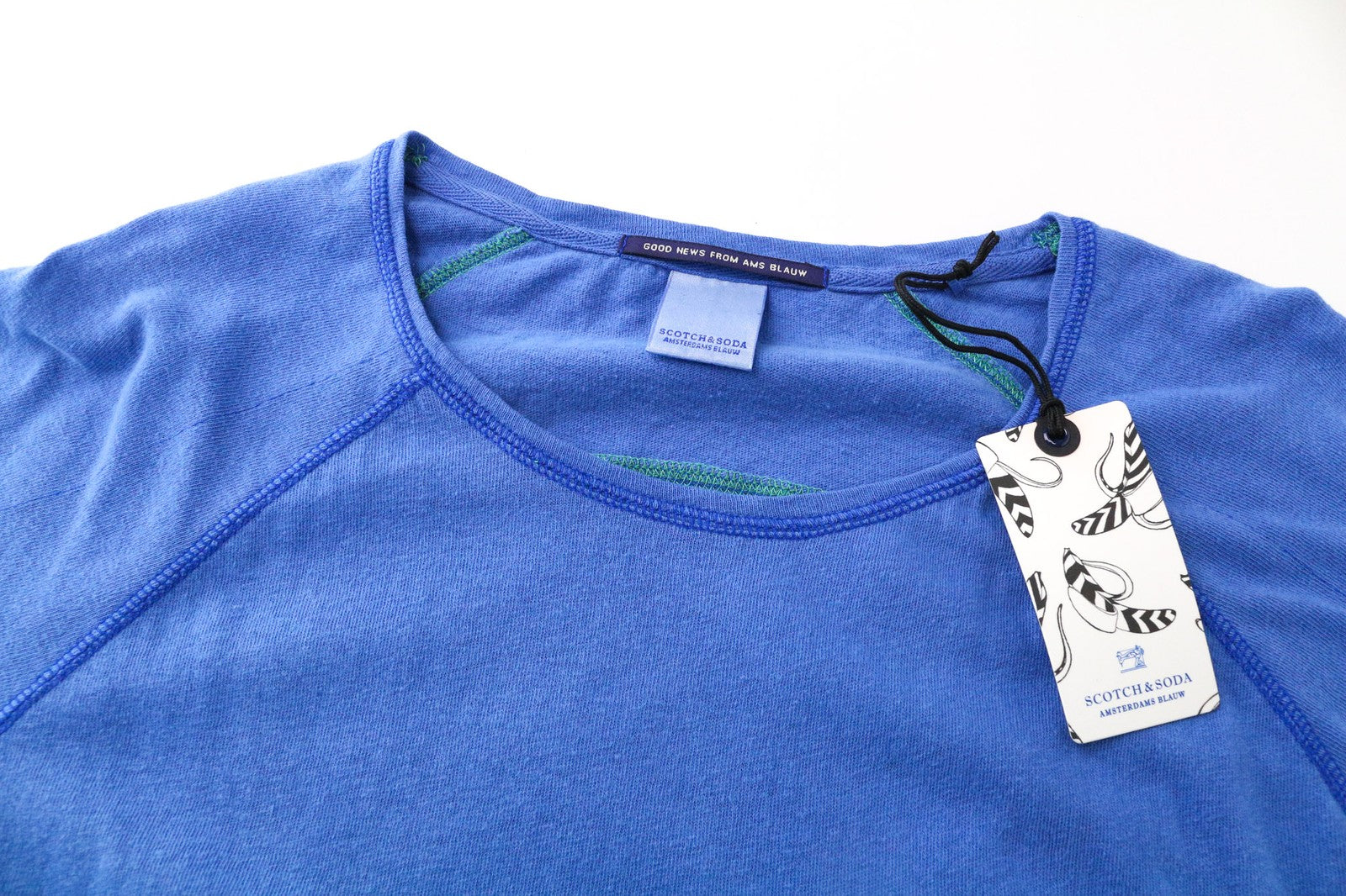 SCOTCH & SODA Ams Blauw Men's Tee S/M Blue 3/4 Sleeve Pullover Pocket Casual