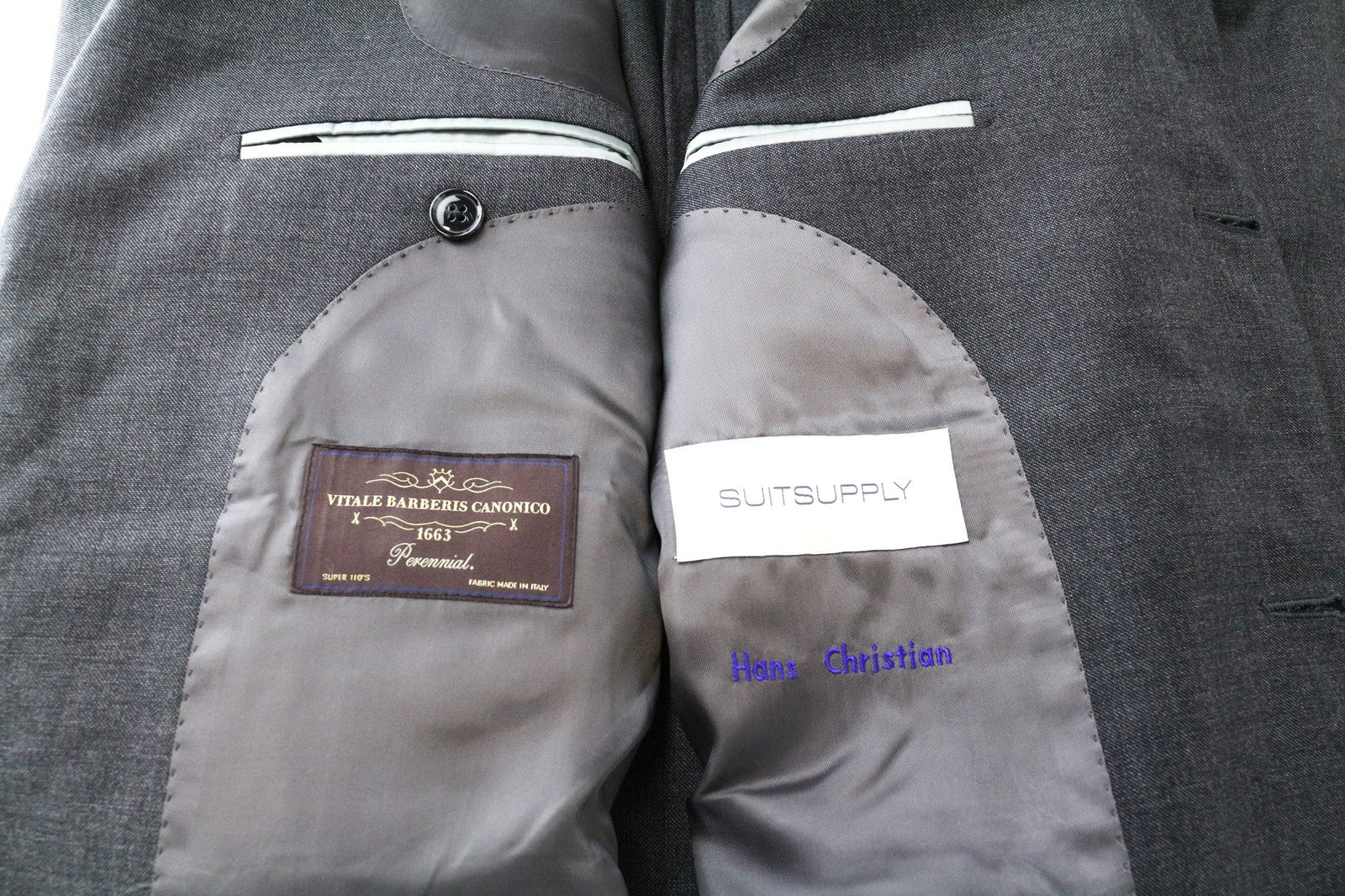 SUITSUPPLY La Spalla vyriškas švarkas UK44L pilkas, grynos vilnos, vienos krūtinės, klasikinis