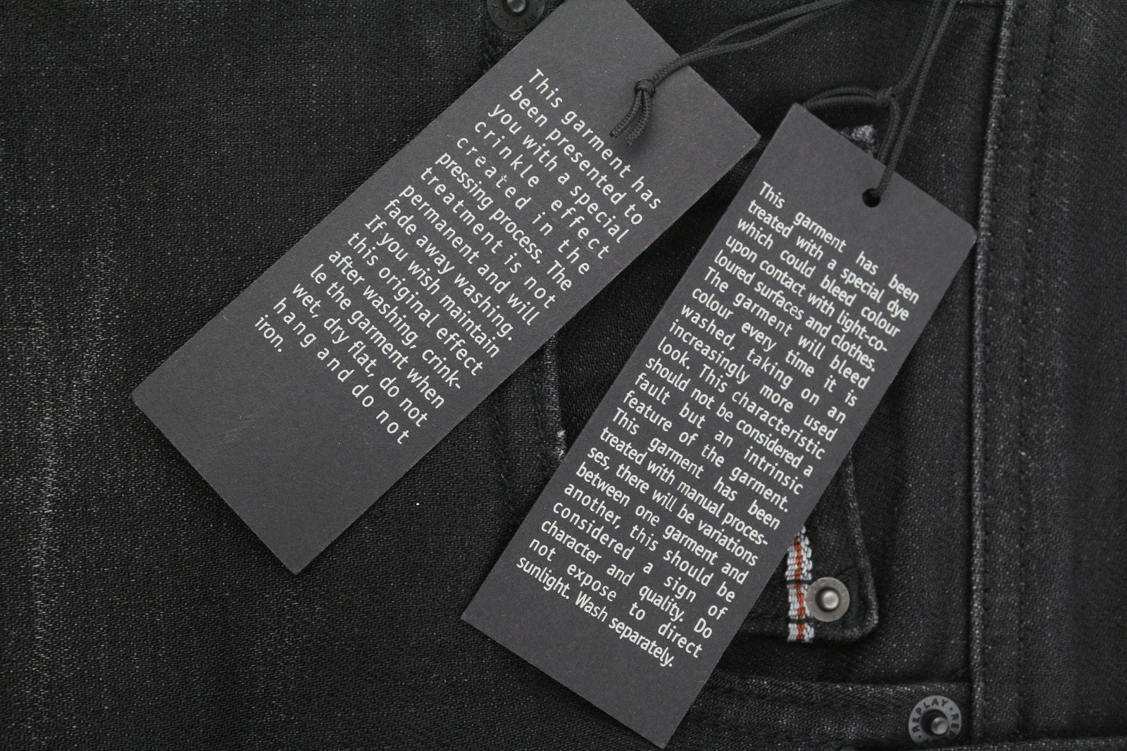 REPLAY Grover Men Jeans W30/L30 Black Selvedge Straight Fit Button Fly Dark