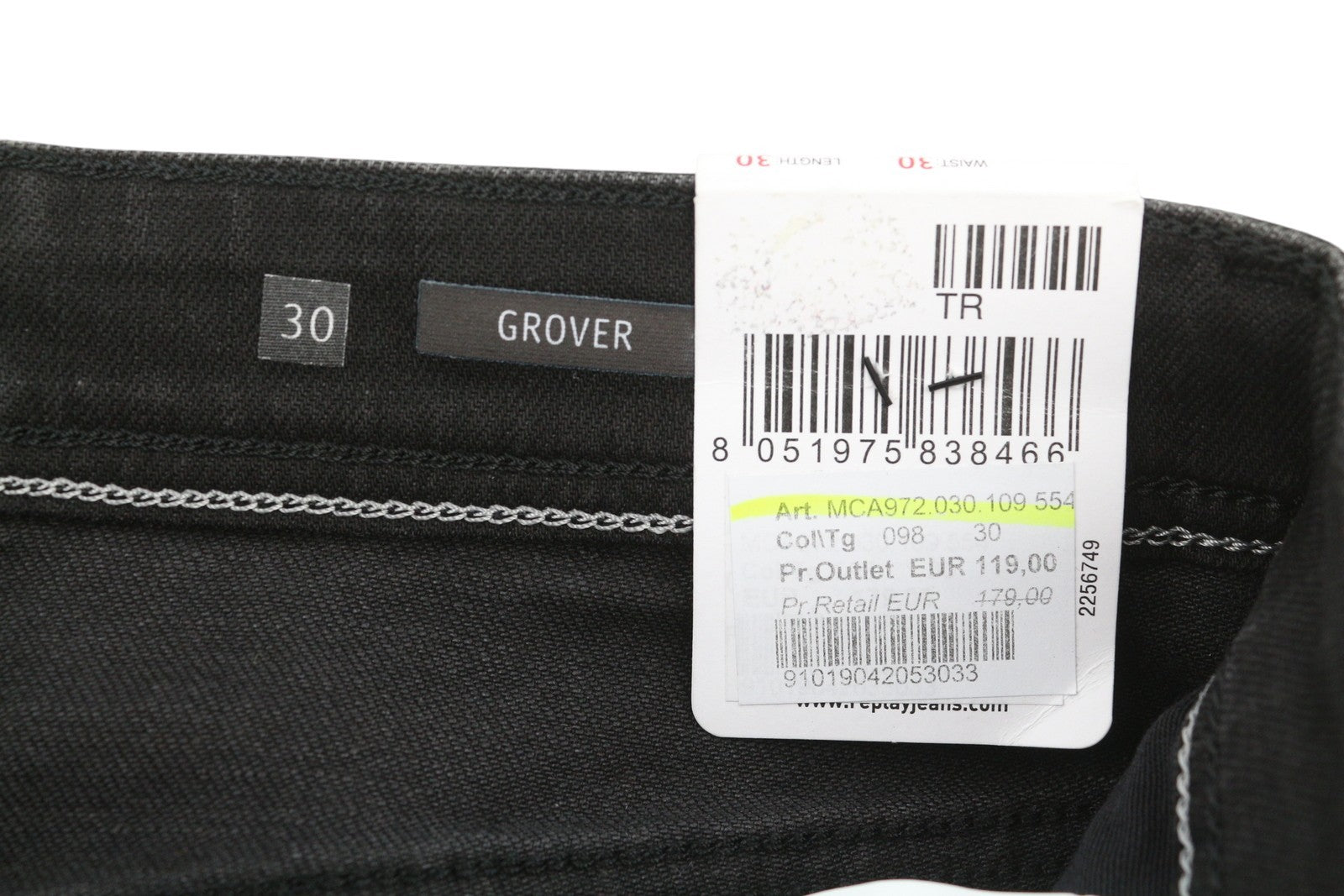 REPLAY Grover Men Jeans W30/L30 Black Selvedge Straight Fit Button Fly Dark