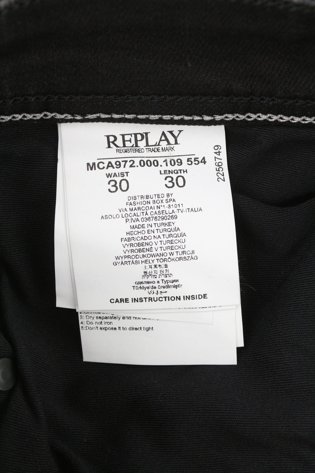 REPLAY Grover Men Jeans W30/L30 Black Selvedge Straight Fit Button Fly Dark