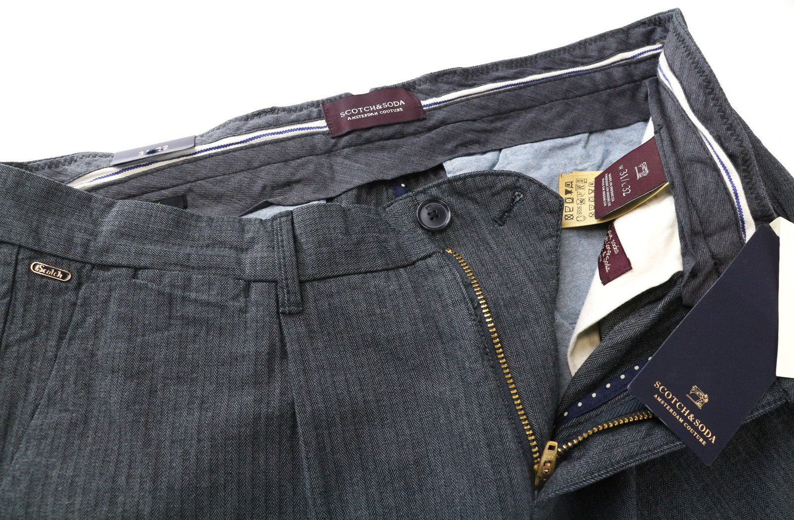 SCOTCH & SODA Blake Men's Pants W31/L32 Grey Patterned Relaxed Slim Stretch Wear