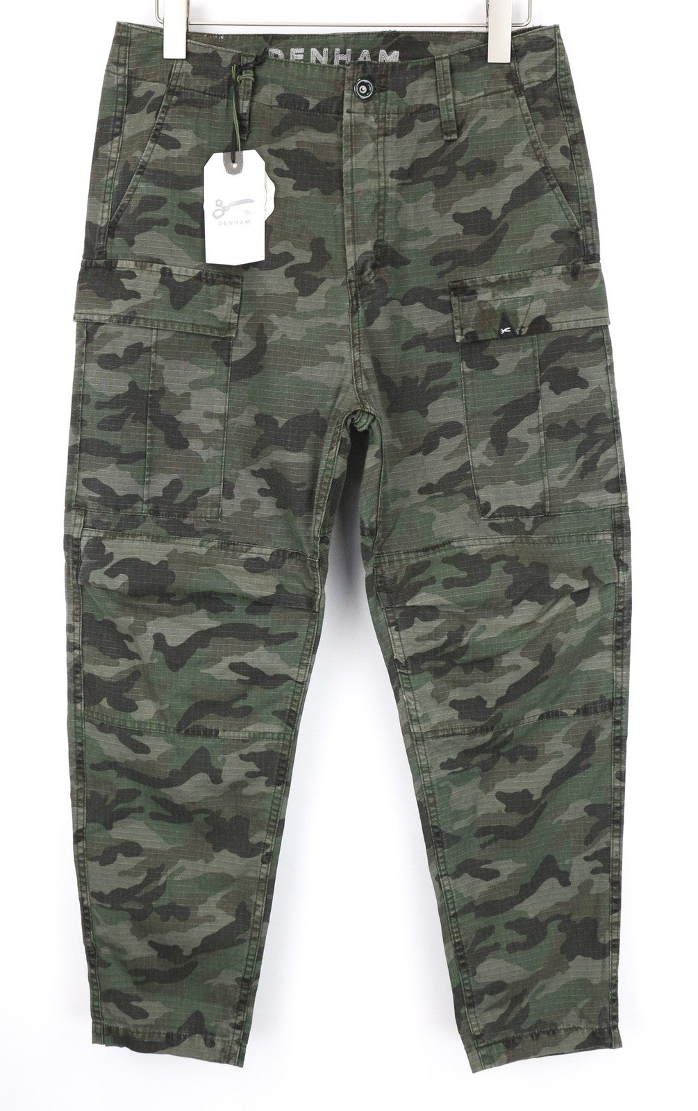 DENHAM Nato Men's Cargo Trousers W30/L32 Green Camouflage Pure Cotton Patterned