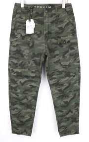 DENHAM Nato Men's Cargo Trousers W30/L32 Green Camouflage Pure Cotton Patterned