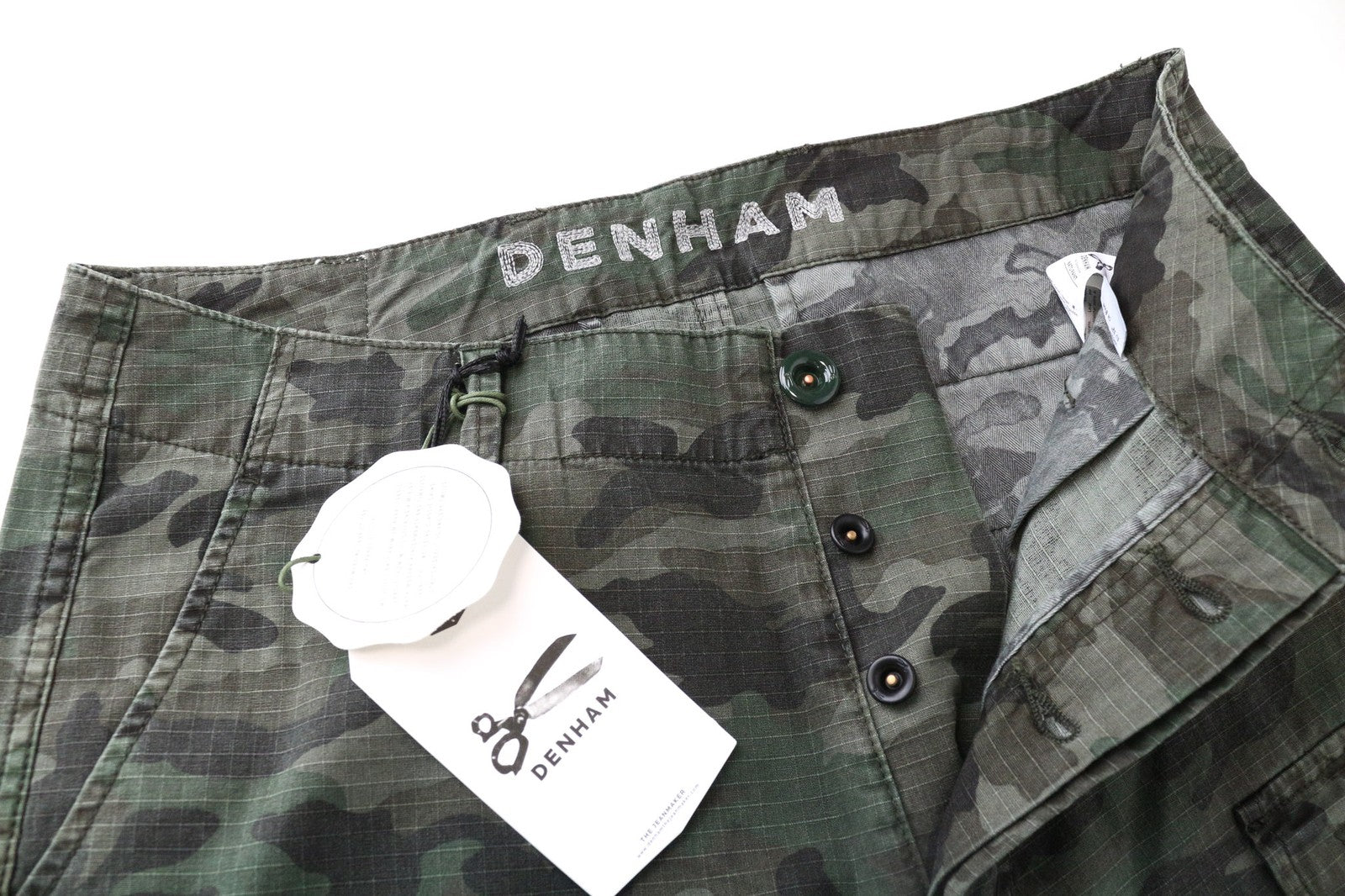 DENHAM Nato Men's Cargo Trousers W30/L32 Green Camouflage Pure Cotton Patterned