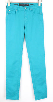 JACOB COHEN J711 Women Aqua Blue Slim Cotton Stretch Pants W25 Flat Front
