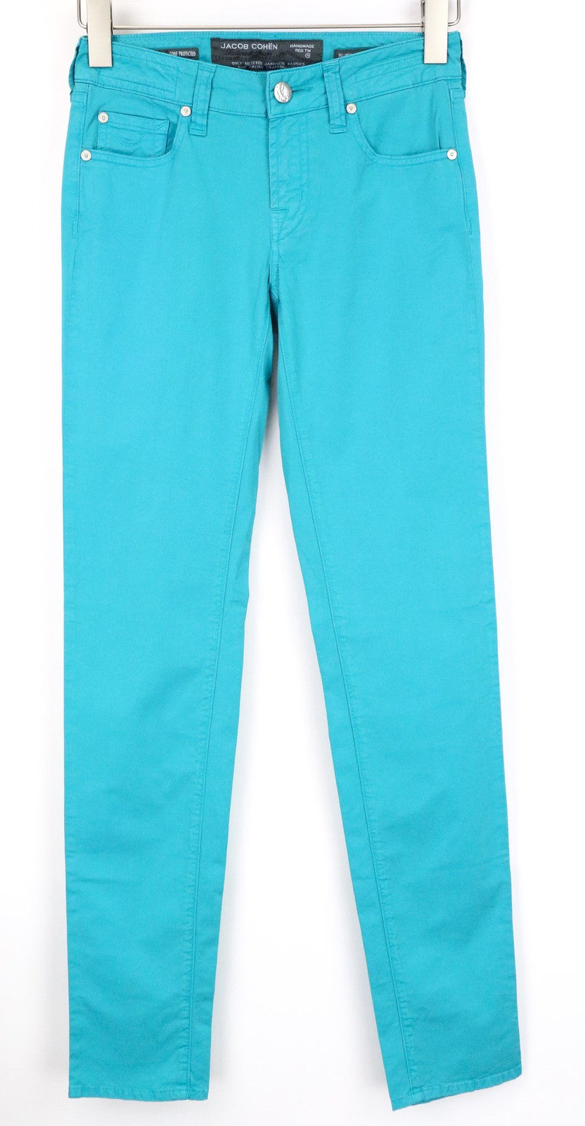 JACOB COHEN J711 Women Aqua Blue Slim Cotton Stretch Pants W25 Flat Front