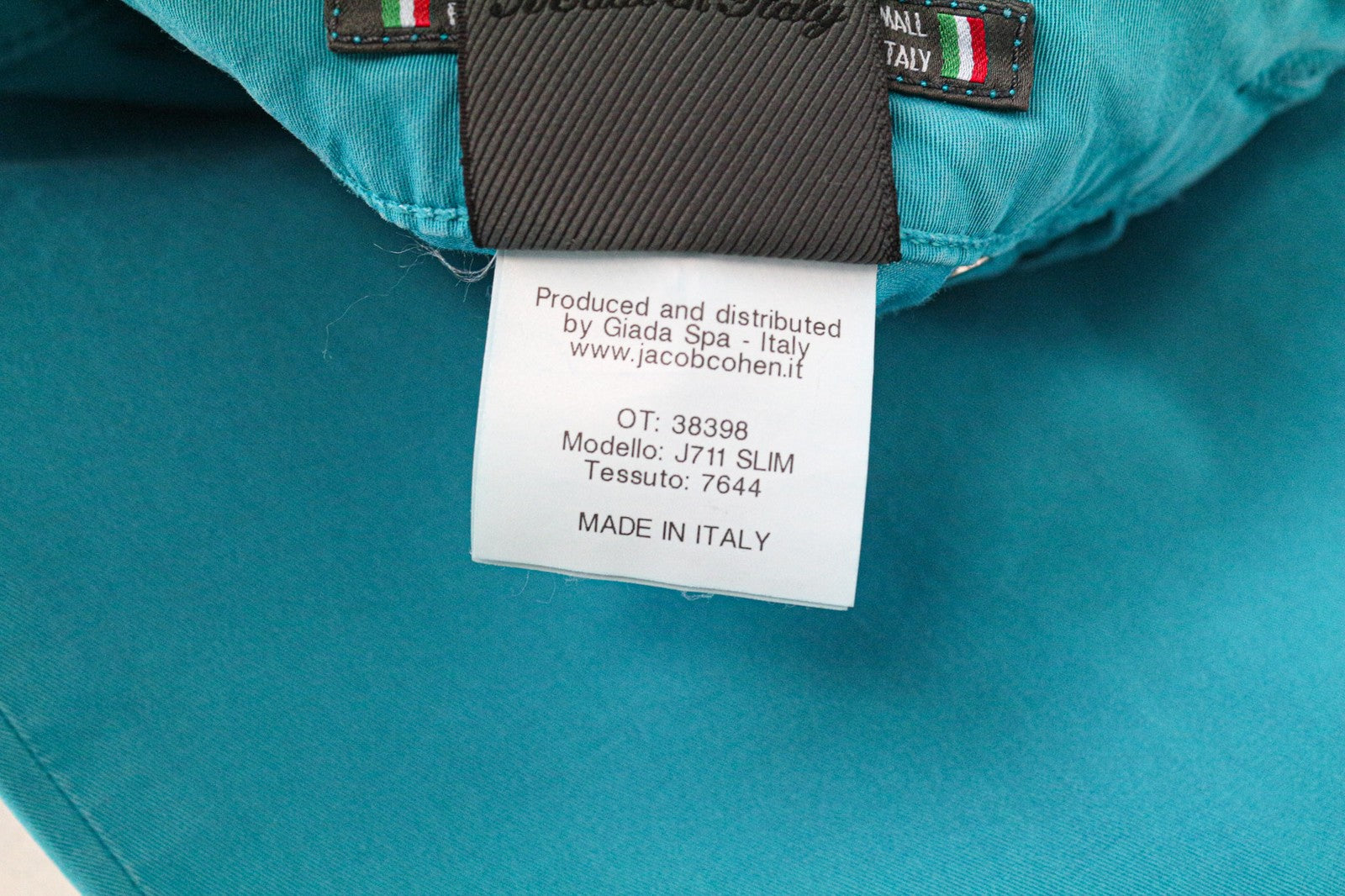 JACOB COHEN J711 Women Aqua Blue Slim Cotton Stretch Pants W25 Flat Front