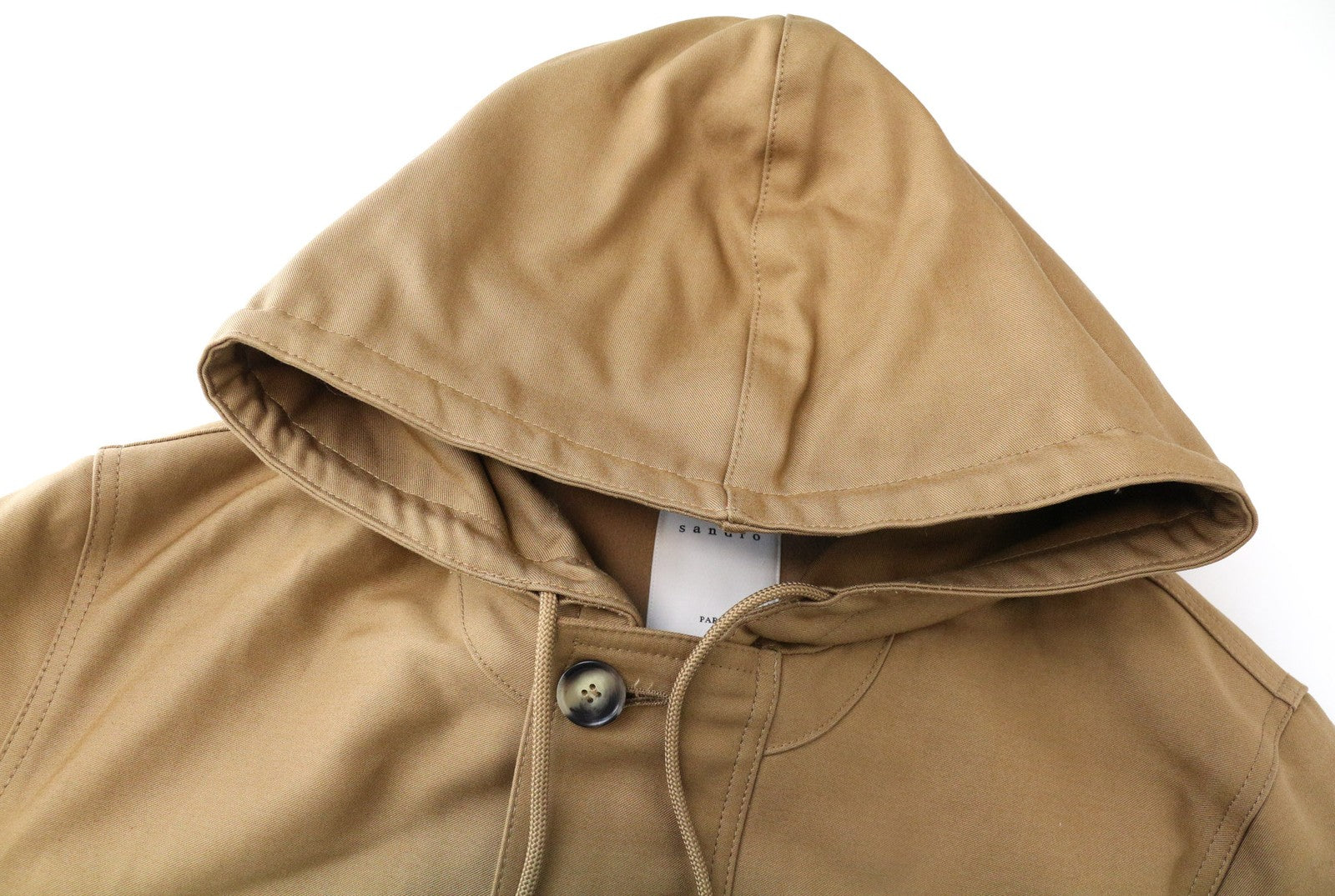 SANDRO Men's Camel Brown Cotton Hooded Casual Jacket L Single-Breasted Style