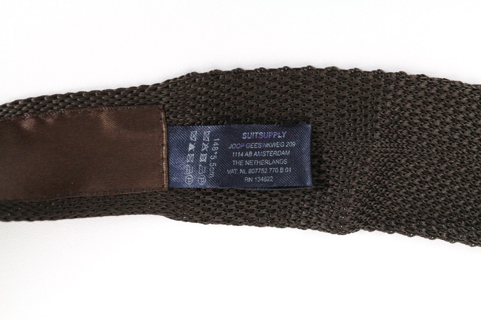 SUITSUPPLY Men's Silk Tie 148x5.5cm Dark Brown Textured Knitted Slim Necktie