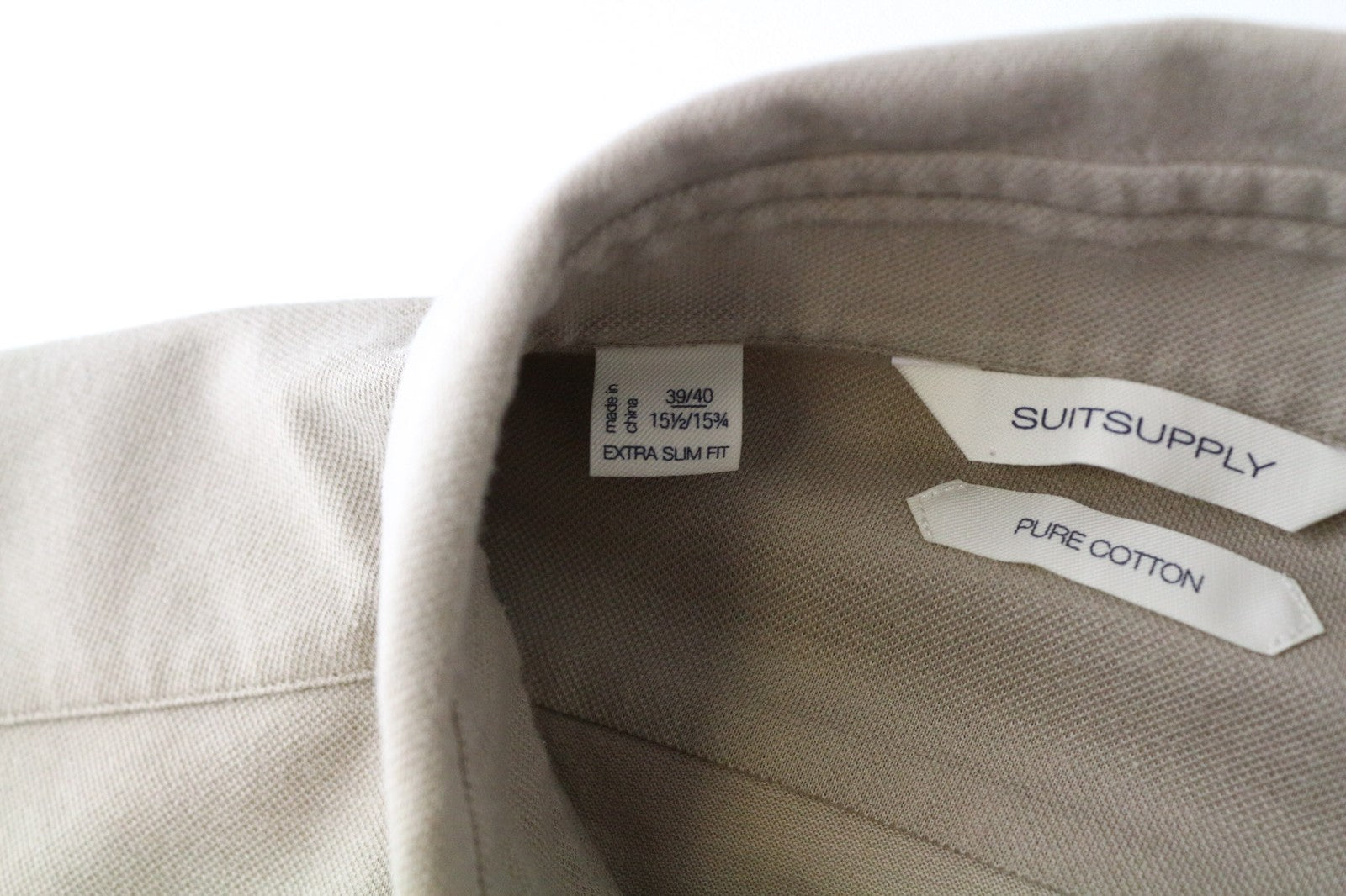 SUITSUPPLY Men's Beige Polo Shirt 39/15 1/2/40/15 3/4 Cotton Extra Slim Tailored