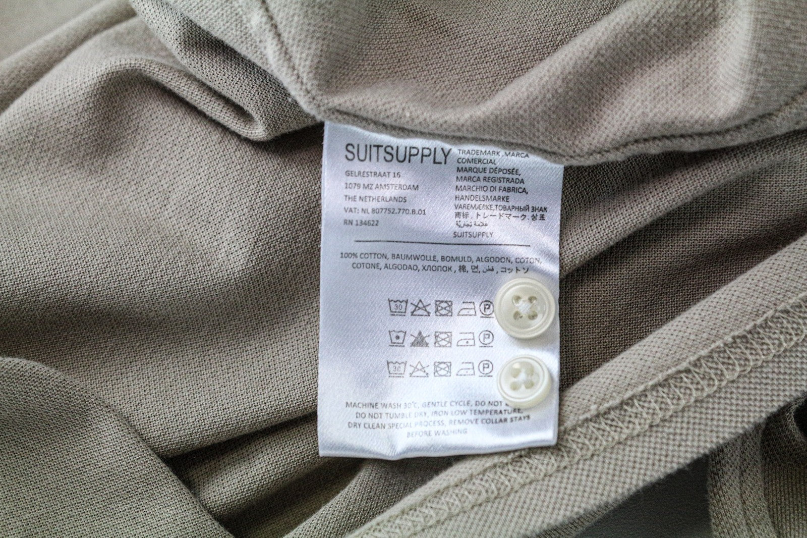 SUITSUPPLY Men's Beige Polo Shirt 39/15 1/2/40/15 3/4 Cotton Extra Slim Tailored