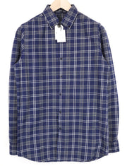 DENHAM Pocket Men's S Blue Cotton Flannel-Like Tartan Check Button Down Shirt