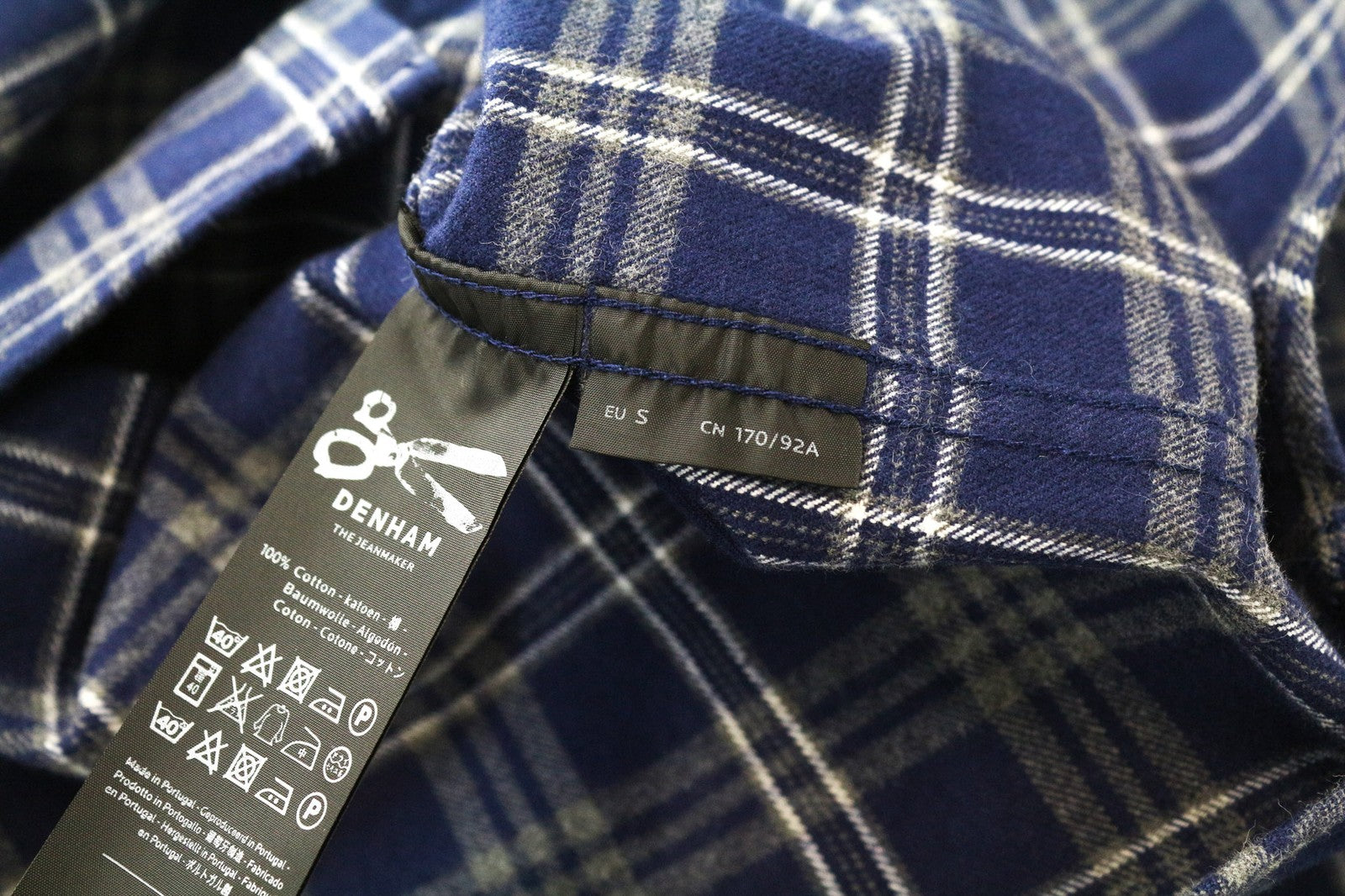 DENHAM Pocket Men's S Blue Cotton Flannel-Like Tartan Check Button Down Shirt