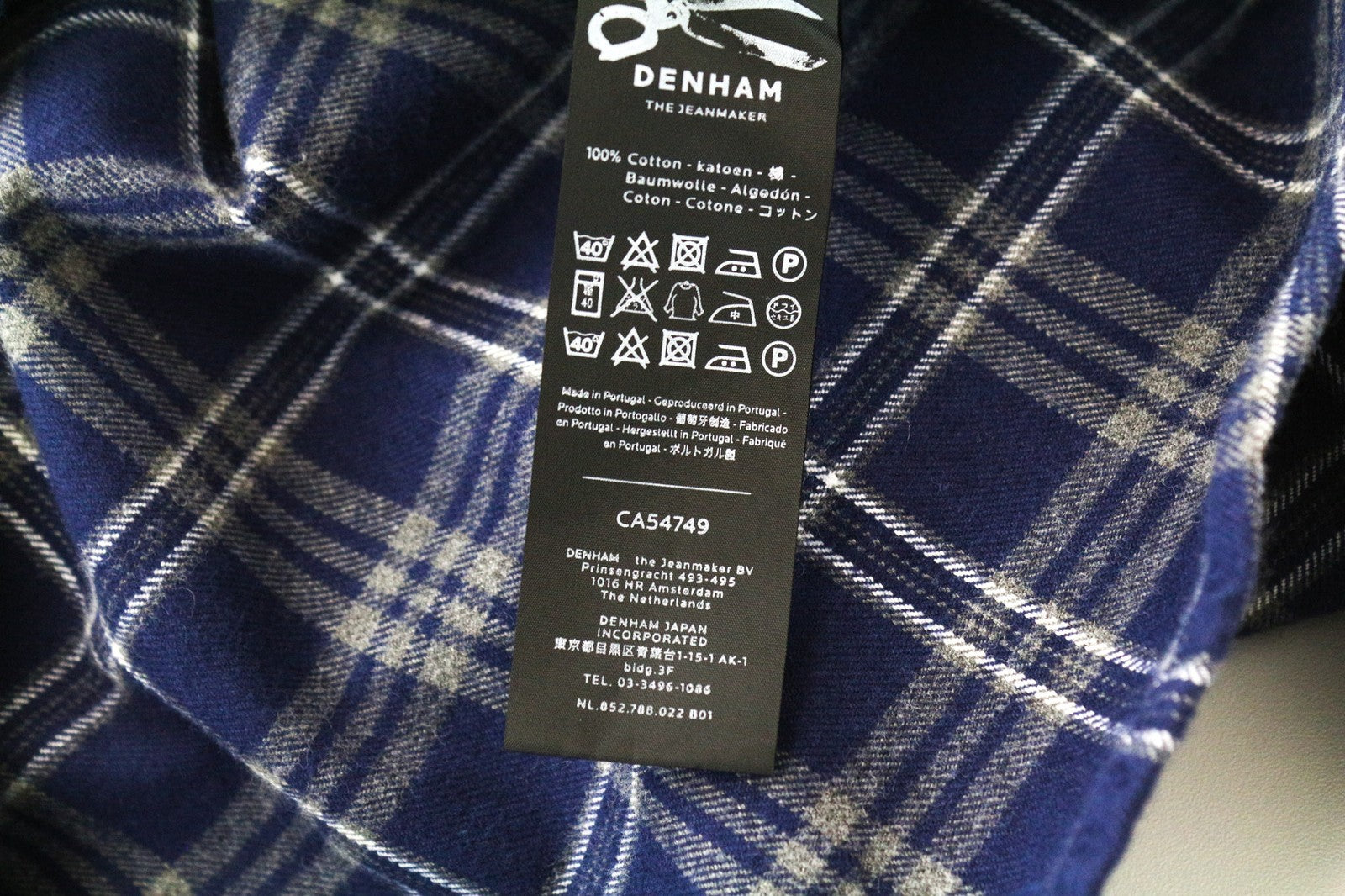 DENHAM Pocket Men's Shirt S Navy Blue Tartan Check Flannel-Feel Button-Down