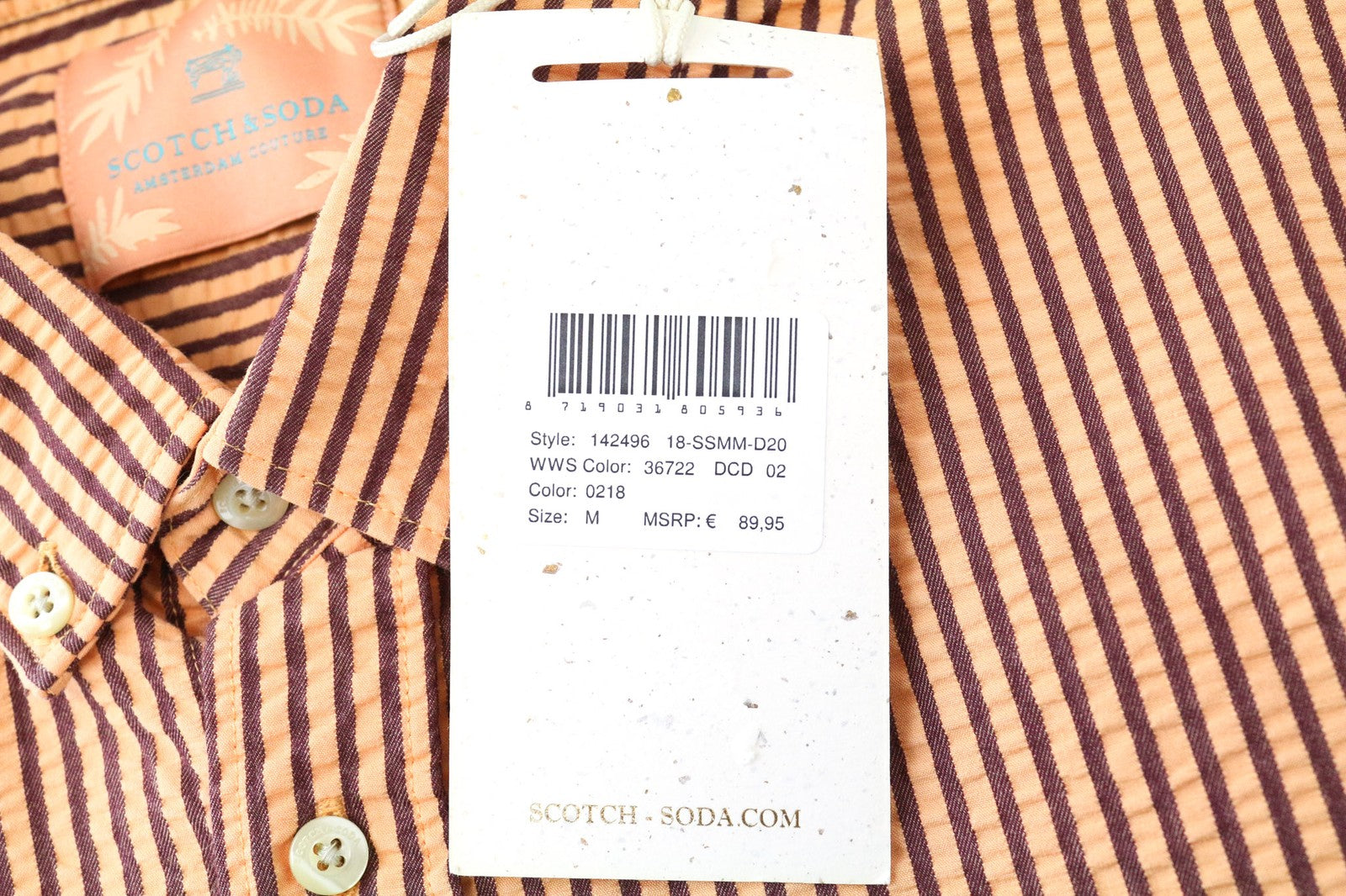 SCOTCH & SODA Men's M Orange Cotton Striped Seersucker-Like Button Down Shirt