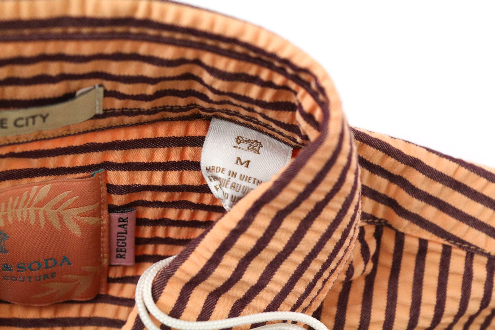 SCOTCH & SODA Men's M Orange Cotton Striped Seersucker-Like Button Down Shirt