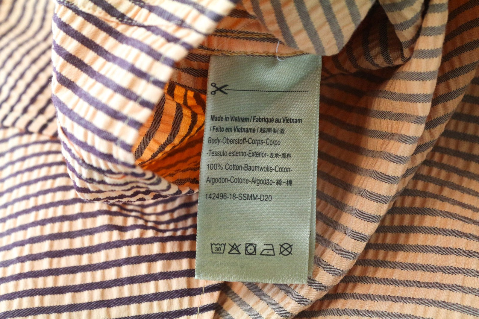 SCOTCH & SODA Men's M Orange Cotton Striped Seersucker-Like Button Down Shirt
