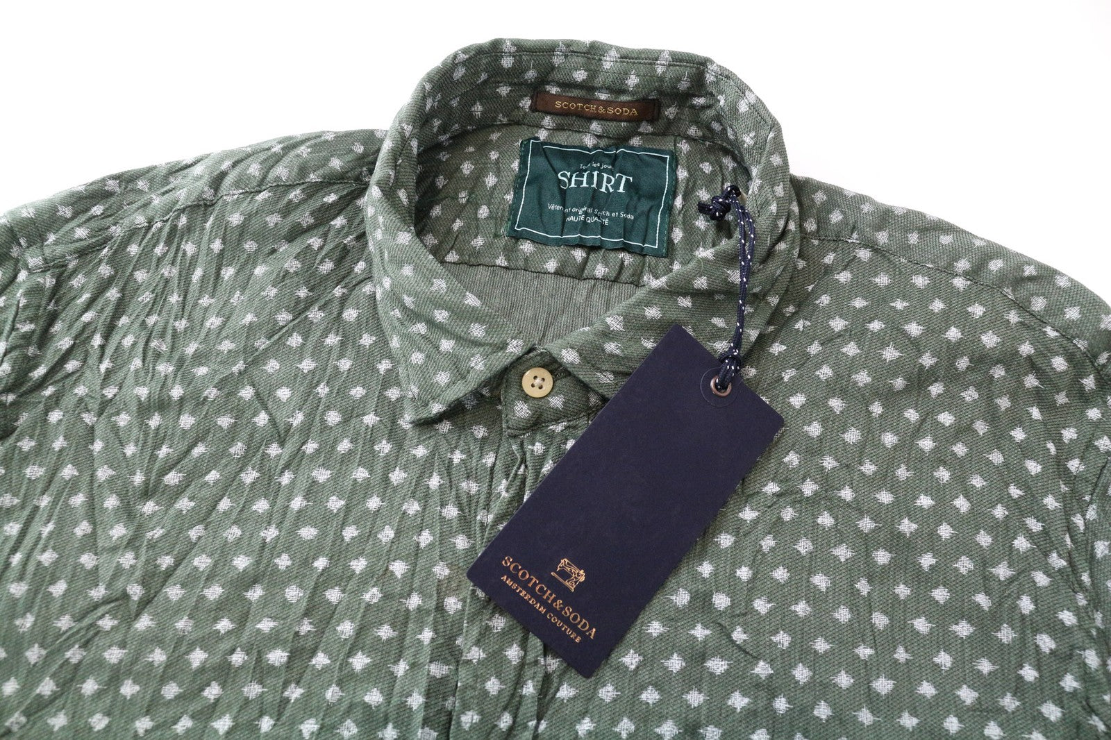 SCOTCH & SODA Men's ~S Moss Green Patterned Cotton Button Up Classic Shirt