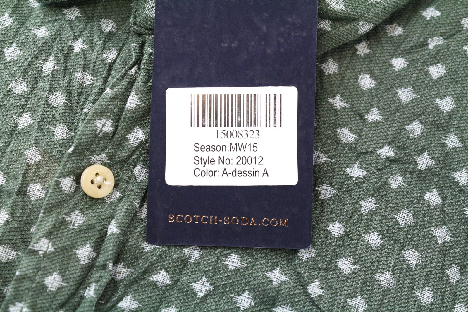 SCOTCH & SODA Men's ~S Moss Green Patterned Cotton Button Up Classic Shirt
