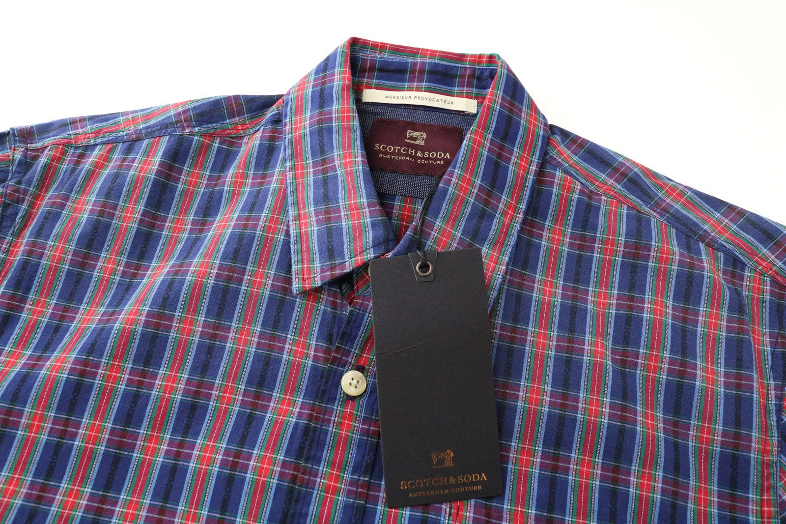 SCOTCH & SODA Men's S Blue Plaid Check Melange Pure Cotton Classic Button Up