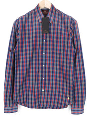 SCOTCH & SODA Men's S Blue Plaid Check Melange Pure Cotton Classic Button Up