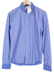 SCOTCH & SODA Men's S Blue Melange Pure Cotton Slim Button Up Fitted Shirt