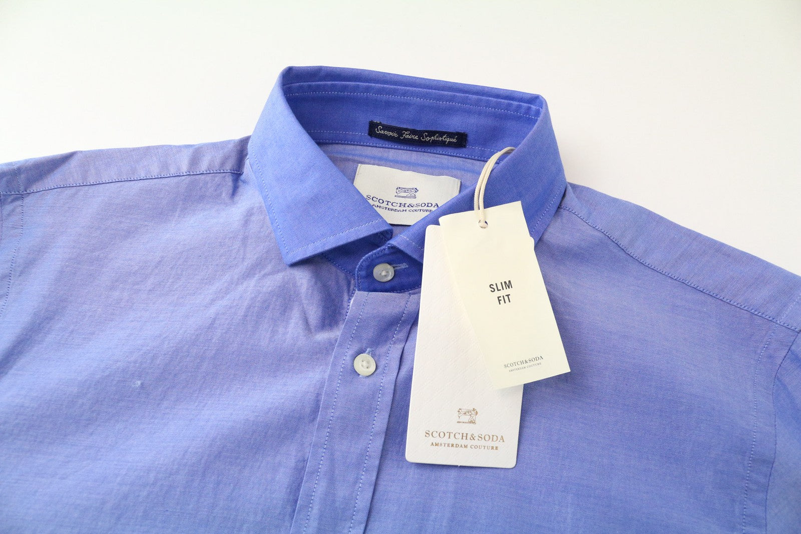 SCOTCH & SODA Men's S Blue Melange Pure Cotton Slim Button Up Fitted Shirt