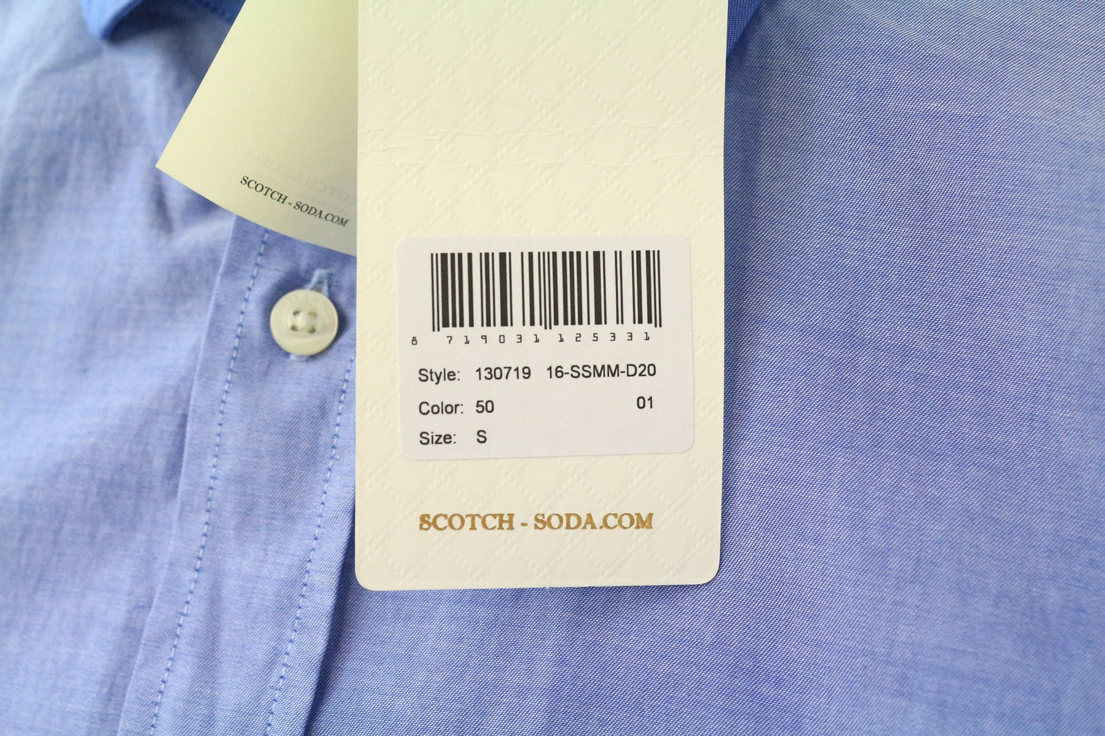 SCOTCH & SODA Men's S Blue Melange Pure Cotton Slim Button Up Fitted Shirt