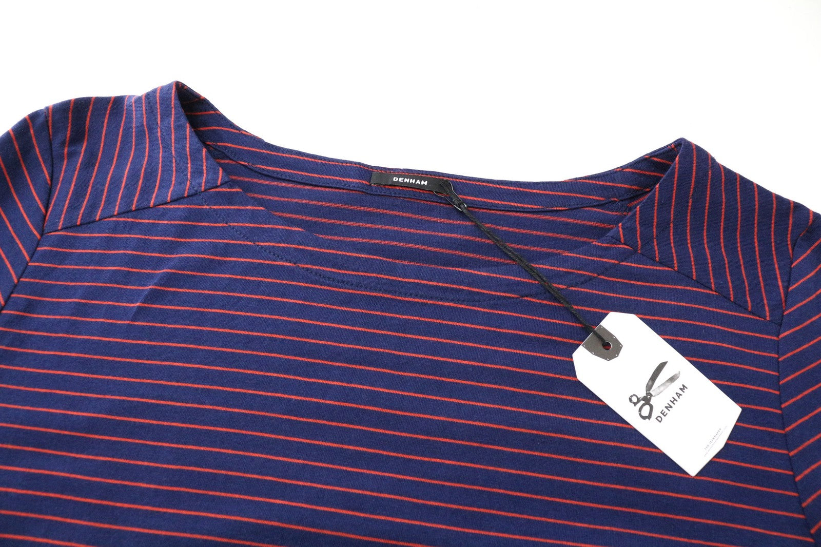 DENHAM Glide Men's XS Navy Striped Pure Cotton Crew Neck Pullover T-Shirt