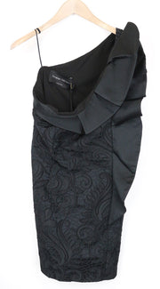 CHRISTIAN PELIZZARI Women's IT46 Black Embroidered Off-Shoulder Ruffled Dress