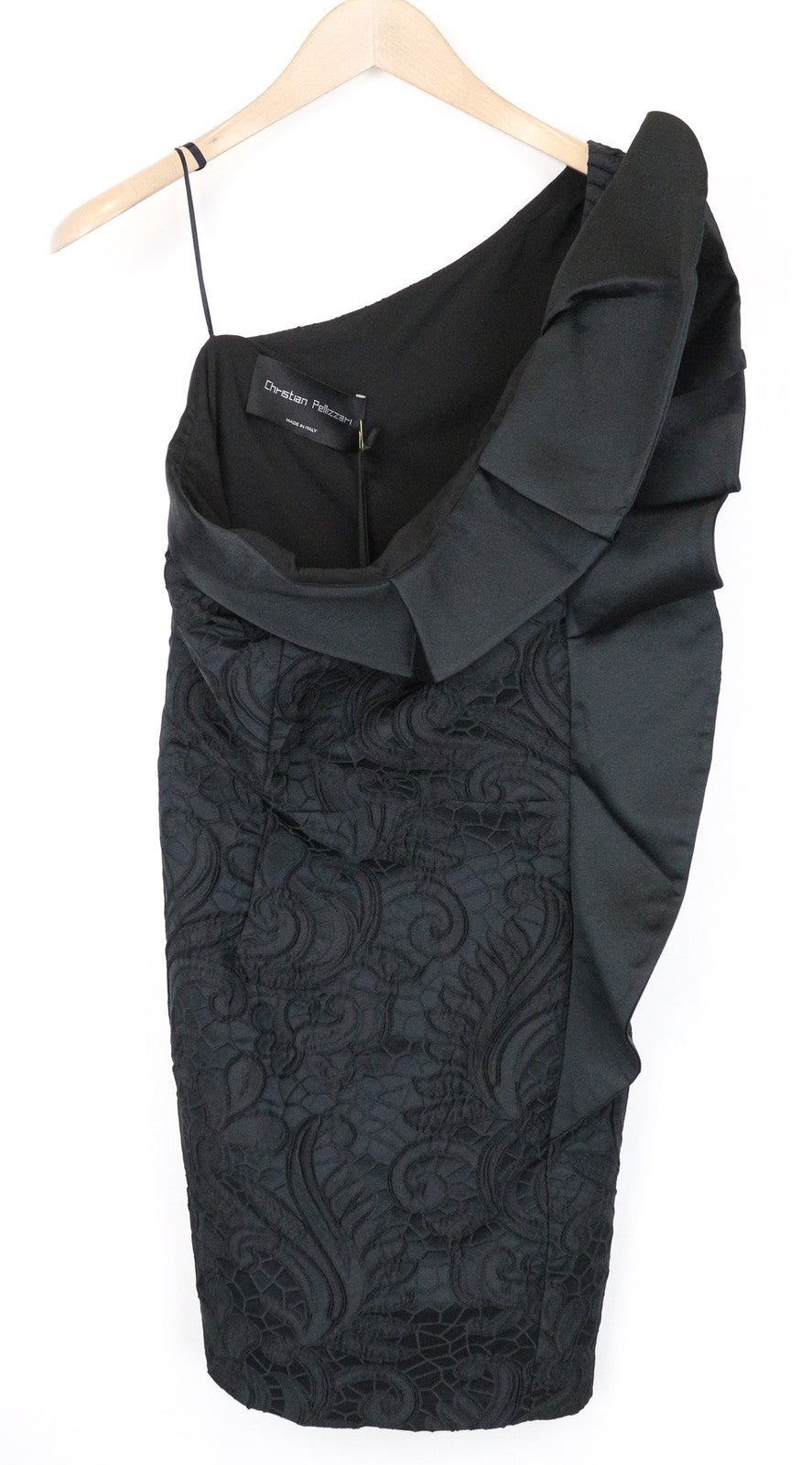 CHRISTIAN PELIZZARI Women's IT46 Black Embroidered Off-Shoulder Ruffled Dress